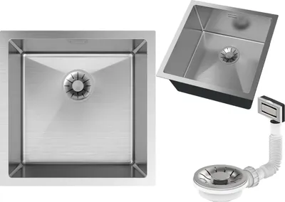 Produktbild von Granitan - Edelstahlspüle - Spülbecken 44x44 cm - Küchenspüle Silber - mit Siphon Chrom - SILVO44