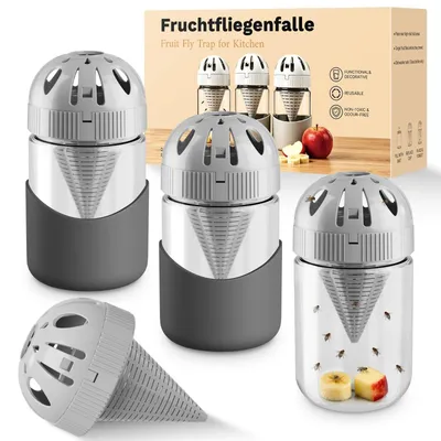 Produktbild von Set mit 3 Fruchtfliegenfallen – Wiederverwendbare Glasfallen zur Bekämpfung von Fruchtfliegen in der Küche