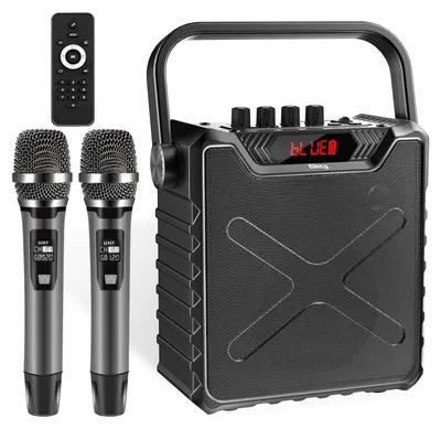 Productafbeelding van Karaokemachine - Draagbaar - Bluetooth - 2 draadloze microfoons