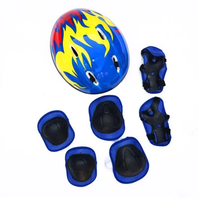 Produktbild von 7Pcs Kinder Fahrrad Radfahren Skating Helm Knie Ellbogen Handgelenk Schutz Schutzpolster Blau