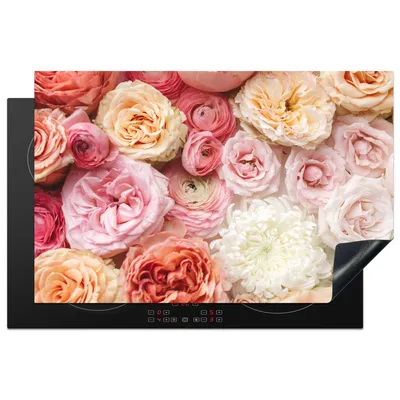 Produktbild von KitchenYeah© Herdabdeckplatte Blumen - Rosen - Rosa , 81x52cm, Küche Deko, Glaskeramikkochfeld Herdabdeckung, Abdeckplatte fùr Kochfeld