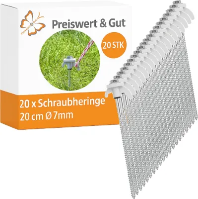 Produktbild von 20x Schraubheringe 20 cm mit Kunststoff Haken Ø7mm, Schraubhering Set fürs Vorzelt Spannen Camping Schraubbare Heringe