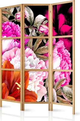Produktbild von Paravent Blumen 135x171 cm - 3-teilig - einseitig - eleganter Sichtschutz - Raumteiler - Trennwand - Raumtrenner - Holz - Design Motiv - Deko - Japan b-C-0386-z-b