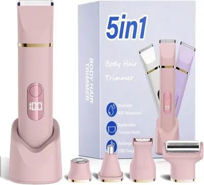 Image de Rasoir électrique 5-en-1 pour femmes, tondeuse pour le maillot, rasoir pour le visage, les jambes, les aisselles et le pubis, étanche