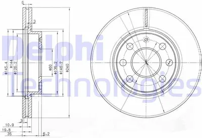 Produktbild von 2x DELPHI Bremsscheibe BG3568 für OPEL Corsa C Schrägheck (X01) 41 2mm 240mm