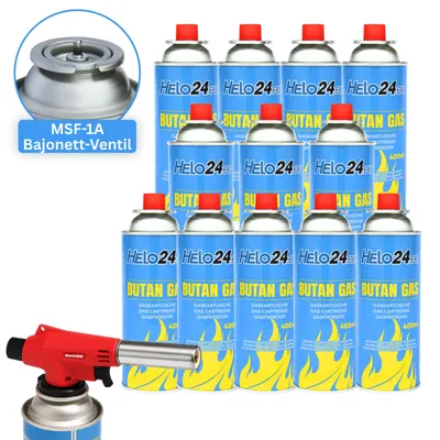 Produktbild von Gaskartuschen Butangas Kartuschen inkl. Lötbrenner 227g Bajonett-Ventil MSF-1A 28 Kartuschen + 1 Lötbrenner