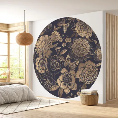 Image de Papier peint rond / cercle - Lumaléa - Motif floral - Papier Premium 185gr Lavable - Diamètre 90 cm