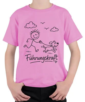 Produktbild von Führungskraft Hundeliebhaber Gassigeher Strichmännchen lustig Uni Kinder T-Shirt, Pink, 116