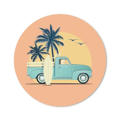 Produktbild von MuchoWow® Mauspad Mousepad Auto - Surfbrett - Palme - Pastell 20x20 cm - Mousepads - Maus Mat - Pad - Mausunterlage - Schreibtischmatte