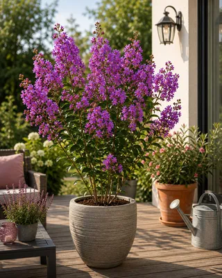 Produktbild von Lagerstroemia indica Purple 40–60 cm – Violette Kreppmyrte – Flieder des Südens im 2,5-L-Topf für Garten, Terrasse und Kübel, KI-generiertes Bild