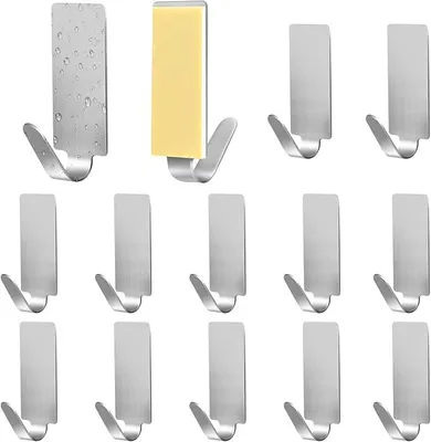 Produktbild von PolkaHome® 12er Set Wandhaken Klebehaken für Küche, Bad, Handtuchhaken ohne Bohren, Edelstahl