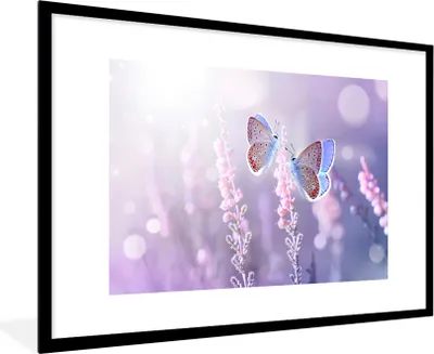 Produktbild von MuchoWow® Gerahmtes Poster Schmetterling - Lavendel - Blumen - Lila 90x60 cm - Poster mit Schwarzem Bilderrahmen Wandposter Rahmen Foto Bilder - Wanddekoration - Fotos
