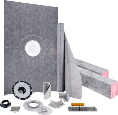 Image de Kit de douche étanche SucceBuy, 48 x 72 pouces, vidage central, système de douche complet de bricolage pour les installations de salle de bains