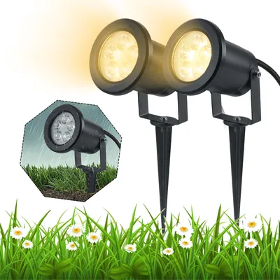 Obrázok produktu pre LZQ 2 ks 4W teplé biele LED záhradné svetlo so zemným hrotom, trávnikové svetlo, vodotesné IP65 - pre vonkajšie záhradné jazierko bez zástrčky