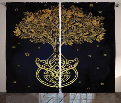 Produktbild von ABAKUHAUS Stammes Rustikaler Vorhang, Nacht Sterne Zusammenfassung, Wohnzimmer Universalband Gardinen mit Schlaufen und Haken, 280 x 260 cm, Dunkelblaues Gold