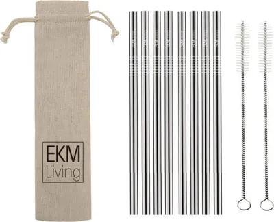 Image de EKM Living Edelstahl Strohhalme 8er Set Silber gerade GmbH, Trinkhalme, bruchfest, wiederverwendbar, spülmaschinengeeignet, plastikfrei (Silber gerade, 8)