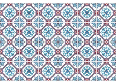 Zdjęcie produktu dla Samoprzylepne naklejki na płytki do kuchni i łazienki – 24 naklejki imitujące płytki cementowe, Azulejos Calantha – 24 naklejki, 15 x 15 cm
