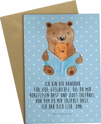 Produktbild von Mr. & Mrs. Panda babykarte Bären Buch - Blau Pastell - Geschenk, osterkarten, Omi, dankeskarten, Muttertag, Oma, Geschichten, weihnachtskarten, Großmutter, Vorlesen