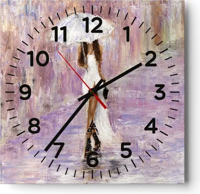 Produktbild von Wanduhr - Quadrat - Glasuhr - Frau Regenschirm - 30x30cm - Schleichendes Uhrwerk - Lautlos - zum Aufhängen bereit - Dekoration Modern - Wanddekoration aus Glas - C4AC30x30-3822
