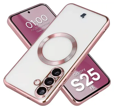 Produktbild von Handyhülle mit Kameraschutz und Magnetring für Galaxy S25 FE, Bizon Case GuardO, Transparent-Rosa