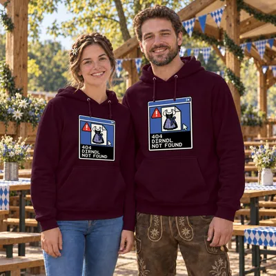 Obrázek produktu pro 404 – Dirndl nenalezen. Tričko s motivem Oktoberfestu, kožená sukně, mikina, kapucí, barva: vínová, velikost: XL