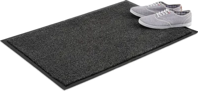 Produktbild von Relaxdays Schmutzfangmatte grau, Fußmatte Innen, Schmutzmatte groß, Fußabtreter dünn, Türmatte 60x90 cm, schwarz-grau