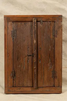 Teakholz-Fenster L 51,5 x B 6,5 x H 64,5 cm, antik