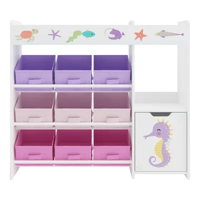 Produktbild von Kinderregal ‘Søndreland’ mit einer Schranktür und 9 Faltboxen 80 x 90 x 30 cm mit Ozean Motiv