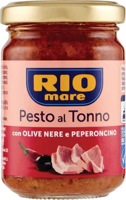 Produktbild von Rio Mare Pesto al Tonno con Olive Nere e Peperoncino Thunfischpesto mit schwarzen Oliven und Chili 130g