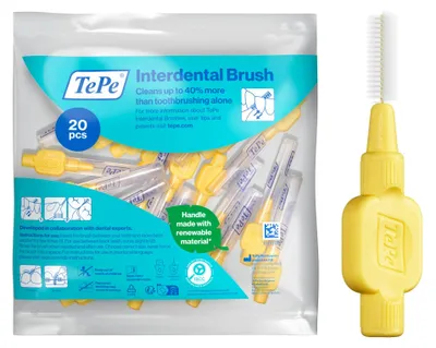 Produktbild von TePe Interdentalbürste, Extra Soft, Gelb, 0,7 mm, 20 Stück, effektive Zahnreinigung