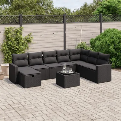 Produktbild von Möbel 9-tlg. Garten-Sofagarnitur mit Kissen Schwarz Poly Rattan - Gartenmöbelgarnituren 3263591