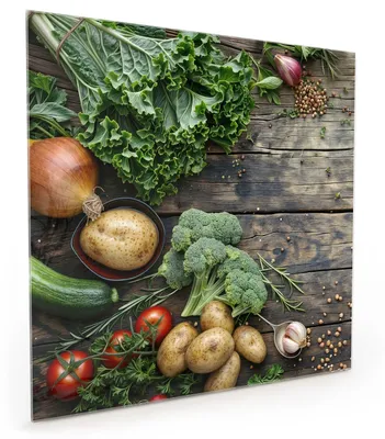 Produktbild von Küchenrückwand Spritzschutz Glas mit Motiv Frisches Gemüse 40 x 40 cm