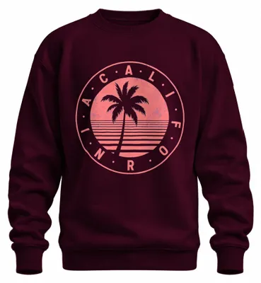 Produktbild von California Palme Strand Sonnenuntergang Urlaub Retro Surf Sweatshirt Pullover, Burgundy, XXL
