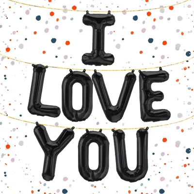Zdjęcie produktu dla Balony foliowe z napisem „I love you”, czarne, ok. 40 cm, do napełniania powietrzem