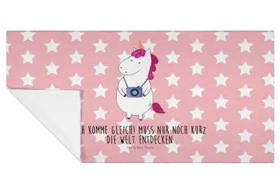 Produktbild von Mr. & Mrs. Panda Handtuch Einhorn Fotograf - Rot Pastell - Geschenk, Flauschtuch, gesichtstuch, Baumwollhandtuch, frottee, Unicorn, Urlaub, Einhörner, 100x50, Kurztrip