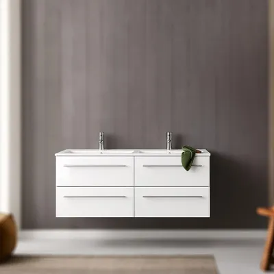 Produktbild von Waschplatz Doppelwaschtisch 120 cm Hochglanz weiss VILLA