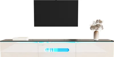 Produktbild von Sweiko Schwarz-weißer TV-Schrank, 180 cm lang, Hochglanzoberfläche, mit 16-farbiger LED-Beleuchtung, wandmontierbar
