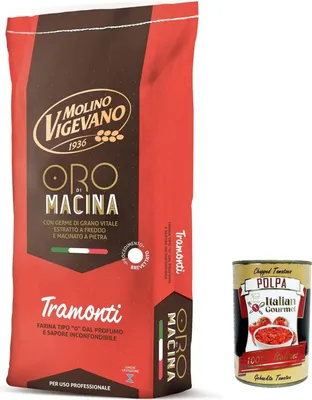 Produktbild von Molino Vigevano Tramonti Oro, Mehl "Typ" 0, Langer Sauerteig, ideal für herzhafte. Packung von 10 kg + Italian Gourmet polpa 400g