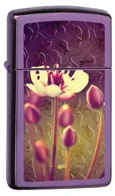 Produktbild von Zippo Sturmfeuerzeug - Flowers, Slim High Polish Purple, Color Image - Nachfüllb