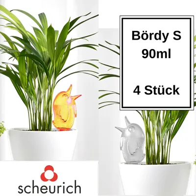 Produktbild von Scheurich Wasserspender Bördy S | 4er Set Transparent/Orange | 90 ml Füllmenge | Bewässerungskugel klein mit Ton Fuß | Wasserspender Pflanzen und Blumen Terrakotta Stiel