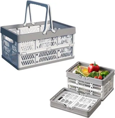 Produktbild von Famanu Faltbare Kunststoffkörbe mit Griff – Set von 2, kompakte Aufbewahrungsboxen für Zuhause, Bad und Camping