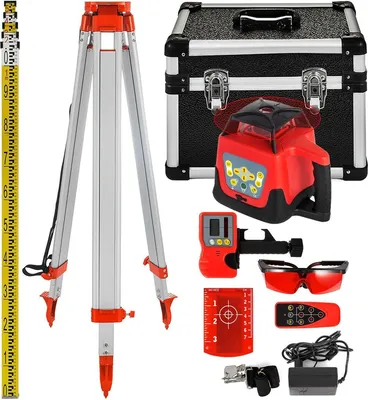 Produktbild von Roter Rotationslaser-Nivelliergerät Selbstnivellierende Messung Automatisches selbstnivellierendes Laser-Nivelliergerät 360-Grad-Rotationsabtastung 500 m + Stativ + 5 m Messlatte