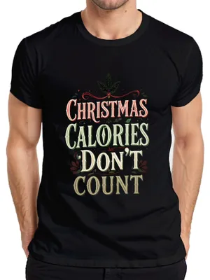 Productafbeelding van Kerstcalorieën tellen niet, grappig kerstcadeau, retro heren T-shirt, zwart, maat L