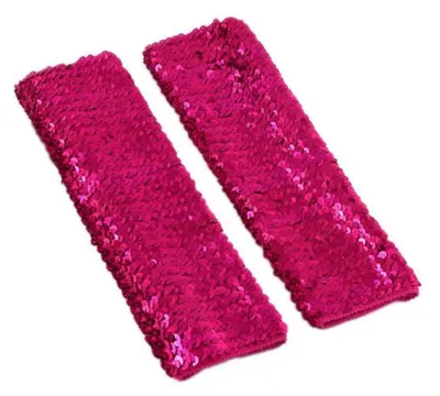 Immagine prodotto di Guanti senza dita, ricoperti di paillettes, color rosa intenso, dimensioni 9x21 cm