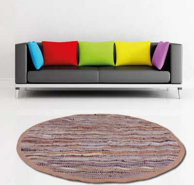 Produktbild von Flickenteppich Lederteppich Teppich  strapazierfähig ( 150cm Rund / Braun)