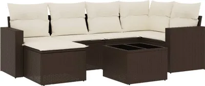 Productafbeelding van 7-delige Loungeset met kussens poly rattan bruin