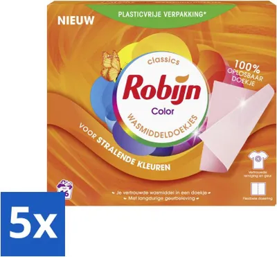Produktbild von Robijn Classics - Color - Waschmitteltücher - 16 Waschstreifen - Vorteilspack - 5 Stücke