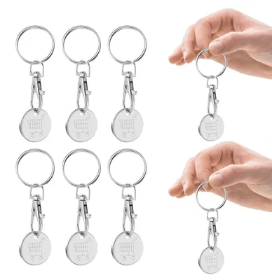 Imagen del producto de Llaveros de acero inoxidable, juego de 6 unidades, con chip para carrito de compras, para el llavero