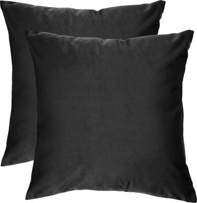 Samt Kissen Set, Zierkissen, 45x45 cm, Schwarz, mit Füllung, Deko Kissen, Sofakissen für Wohnzimmer Schlafzimmer, Black [091]