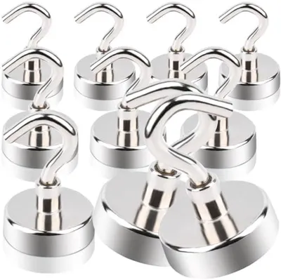 Produktbild von PromoHome® Starke Magnethaken Set - 10 Stück Multifunktionale Magnethaken, N42 Neodym, Silber, 2x2x3 cm